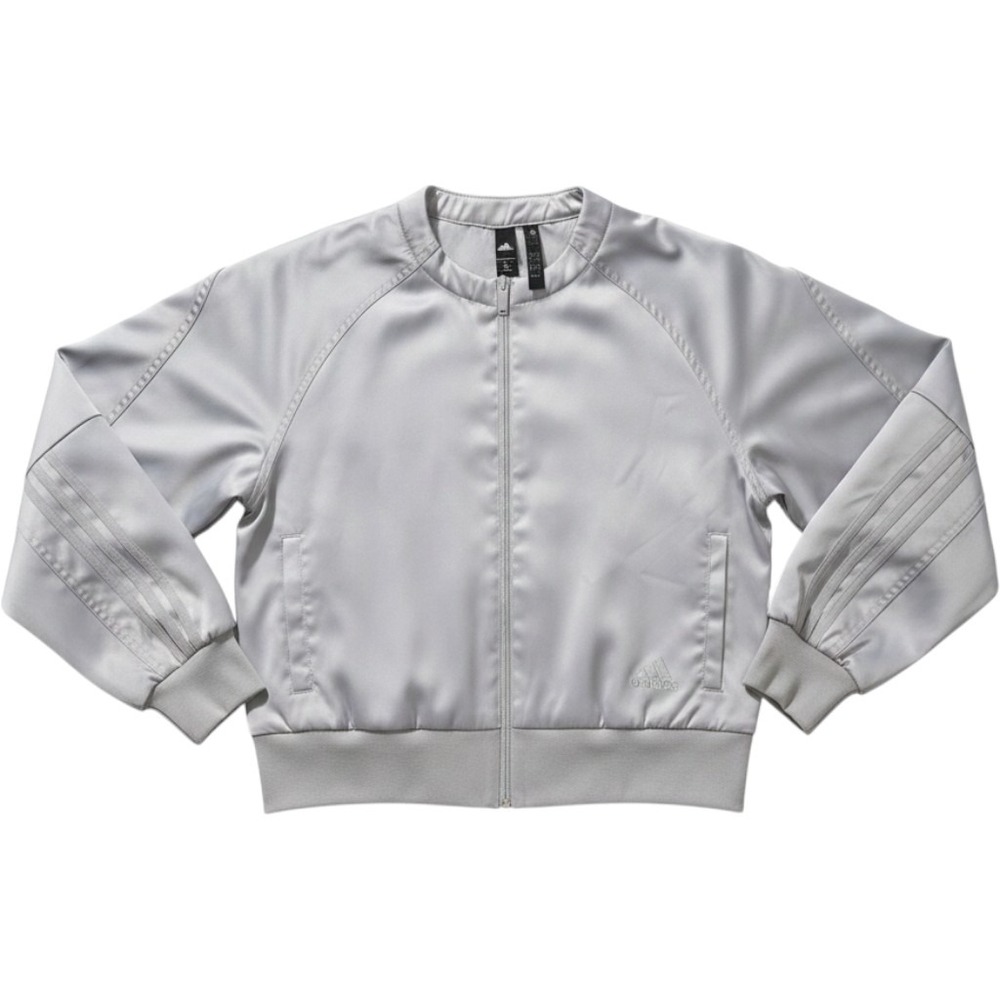 Adidas Gray Silver Bomber Jacket Large Zip Windbreaker Long Sleeve Used